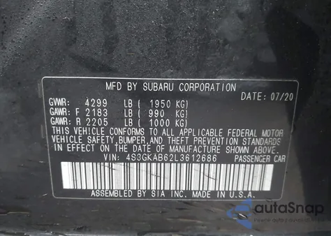 2020 Subaru Impreza Sedan z USA, uszkodzony, nr VIN 4S3GKAB62L3612686